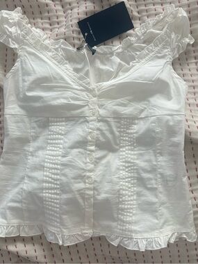 White Ruffled Button-Front Women’s Top